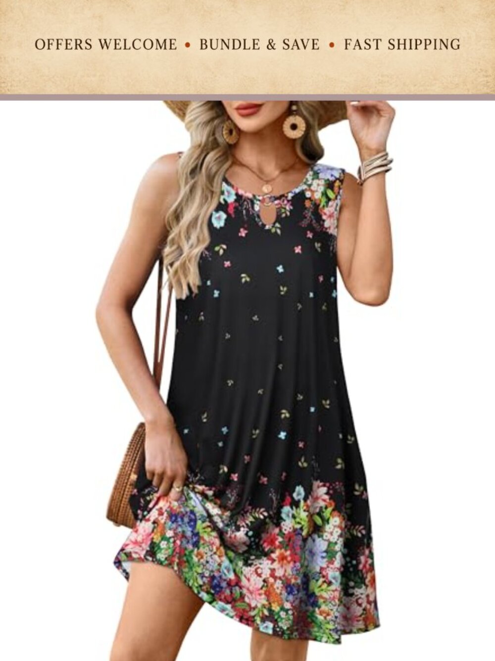 Women's Summer Tank Dress with Pockets Sleeveless A-Line Casual Beach Sundress